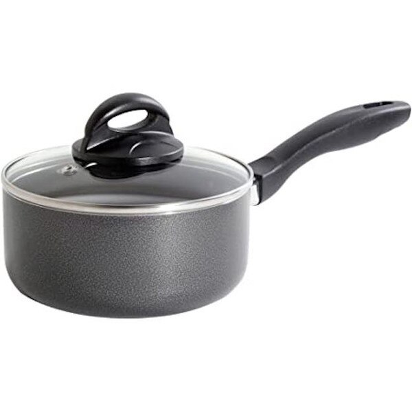 Oster Clairborne 1.5 Quart Aluminum Sauce Pan with Lid in Charcoal