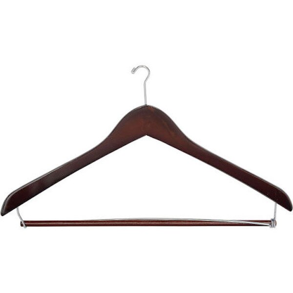 MEN'S WOODEN SUIT HANGER W/ MINI HOOK, MAHOGANY/CHROME (100/CS)