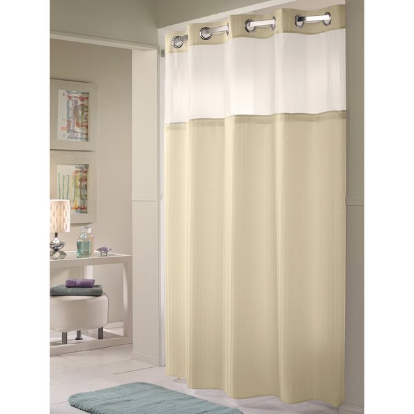 HOOKLESS DOUBLE-H SHOWER CURTAIN W/ LINER, 71X77, BEIGE (12/CS)